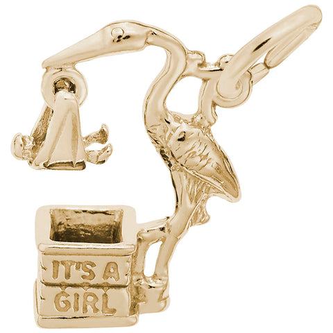 Stork,Girl Charm in Yellow Gold Plated