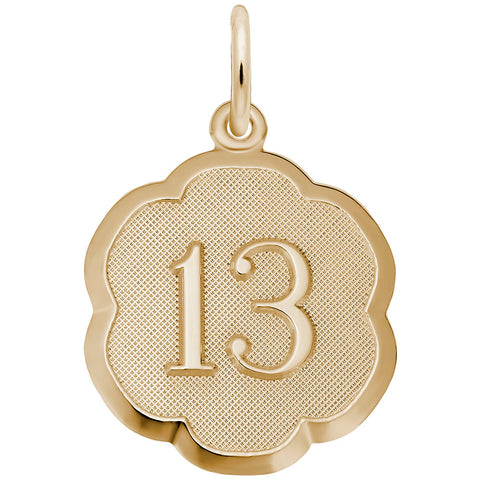 Number 13 Charm in Yellow Gold Plated