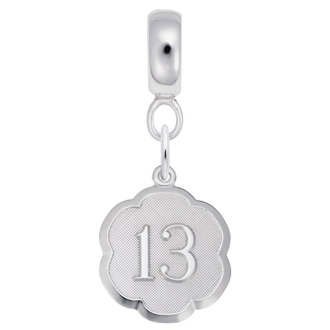 Number 13 Charm Dangle Bead In Sterling Silver