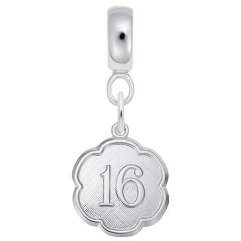 Number 16 Charm Dangle Bead In Sterling Silver
