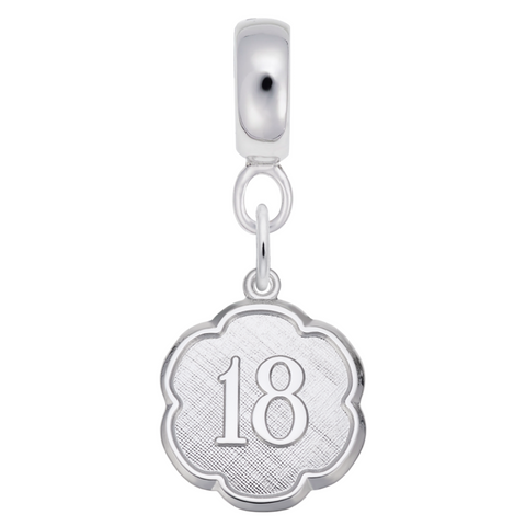 Number 18 Charm Dangle Bead In Sterling Silver