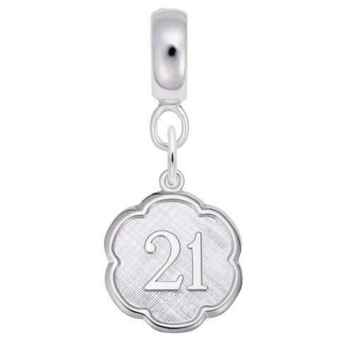 Number 21 Charm Dangle Bead In Sterling Silver
