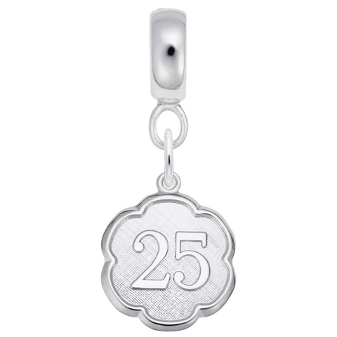 Number 25 Charm Dangle Bead In Sterling Silver
