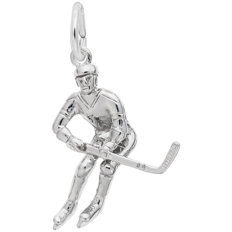 Hockey Player Charm In 14K White Gold