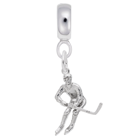 Hockey Player Charm Dangle Bead In Sterling Silver