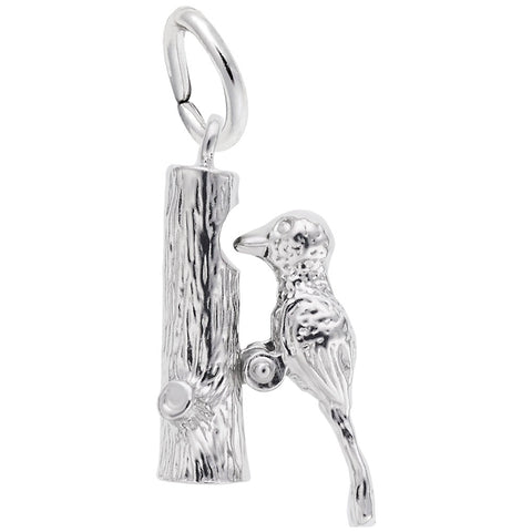 Woodpecker Charm In 14K White Gold