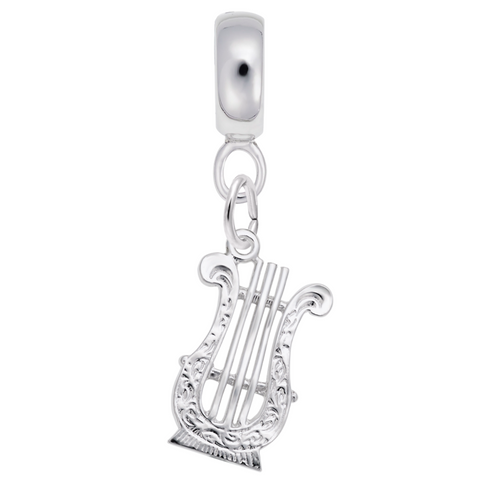 Lyre Charm Dangle Bead In Sterling Silver