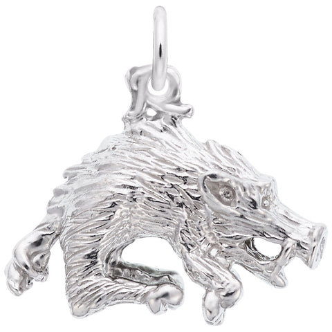 Wild Boar Charm In 14K White Gold