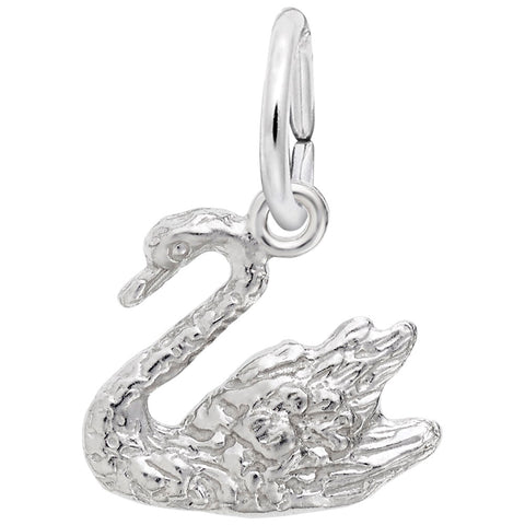 Swan Charm In 14K White Gold