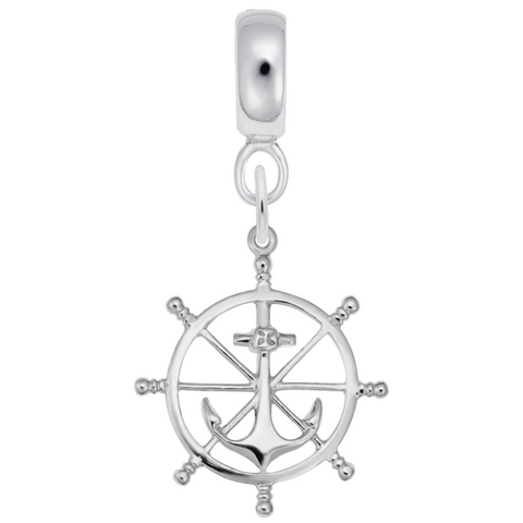Ship Wheel Charm Dangle Bead In Sterling Silver