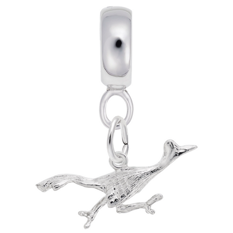 Road Runner Bird Charm Dangle Bead In Sterling Silver