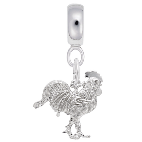 Rooster Charm Dangle Bead In Sterling Silver