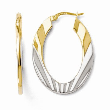 14k Two-tone Polished Oval Hinged Hoop Earrings