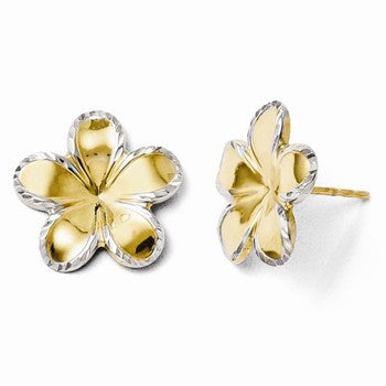 14k Yellow Gold with Rhodium Flower Post Earrings