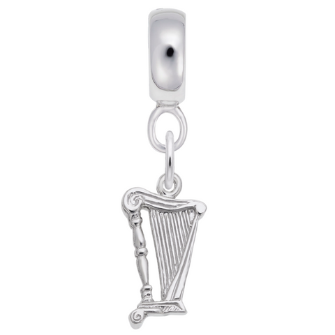 Harp Charm Dangle Bead In Sterling Silver
