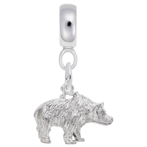 Grizzly Bear Charm Dangle Bead In Sterling Silver