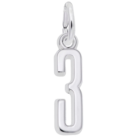 Number 3 Charm In 14K White Gold