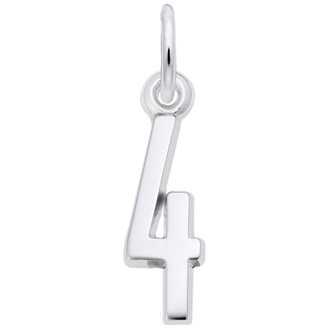 Number 4 Charm In Sterling Silver