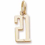 Number 21 charm in Yellow Gold