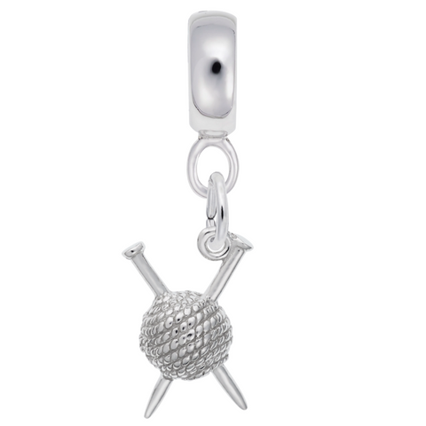 Knitting Charm Dangle Bead In Sterling Silver
