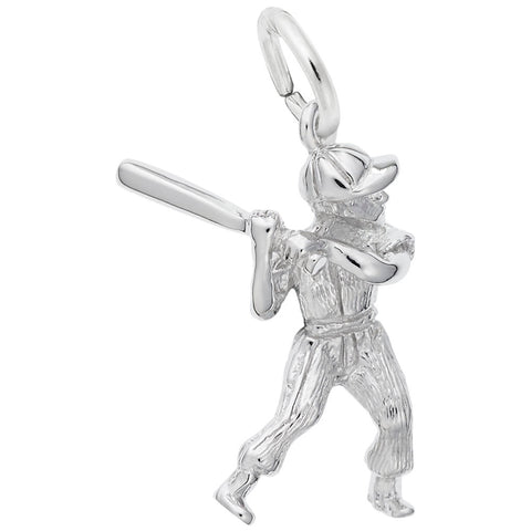Baseball Player Charm In 14K White Gold