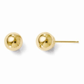 14k Yellow Gold Polished 6mm Ball Post Earrings