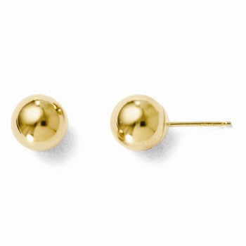 14k Yellow Gold Polished 7mm Ball Post Earrings