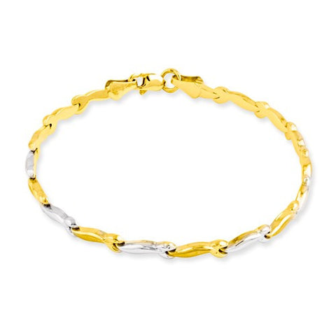 10K White and Yellow Gold Two Tone Sat Polished Stampato Bracelet