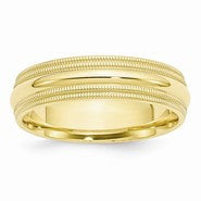 10k Yellow Gold 6mm Double Milgrain Comfort Fit Wedding Band