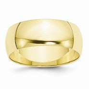 10k Yellow Gold 8mm Lightweight Half Round Wedding Band