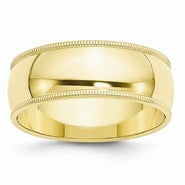 10k Yellow Gold 8mm Milgrain Half Round Wedding Band