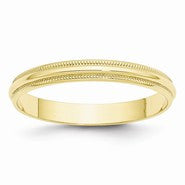 10k Yellow Gold 3mm Lightweight Milgrain Half Round Wedding Band