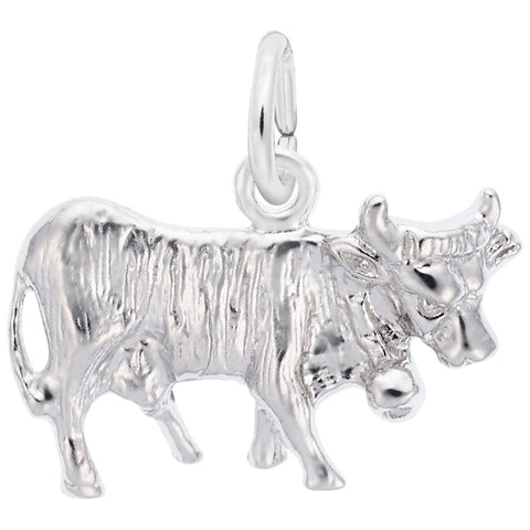 Cow Charm In 14K White Gold