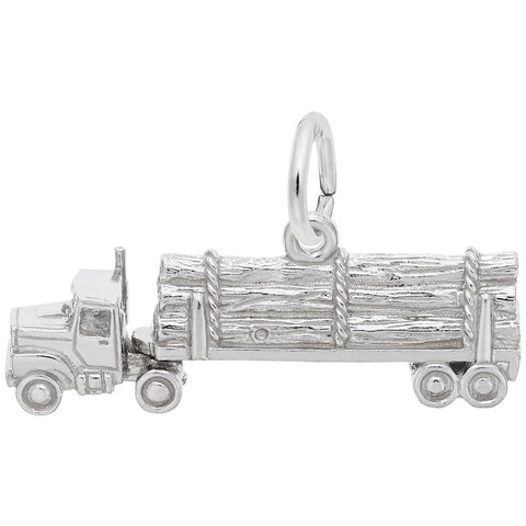 Log Truck Charm In 14K White Gold