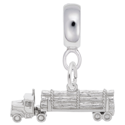 Log Truck Charm Dangle Bead In Sterling Silver
