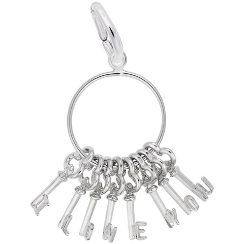 I Love You Keys Charm In 14K White Gold