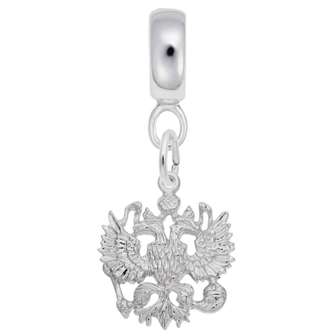 Russian Eagle Charm Dangle Bead In Sterling Silver