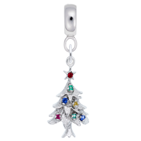 Christmas Tree Charm Dangle Bead In Sterling Silver