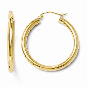 14k Yellow Gold Polished 3mm Hoop Earrings