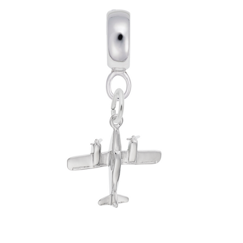 Airplane Charm Dangle Bead In Sterling Silver