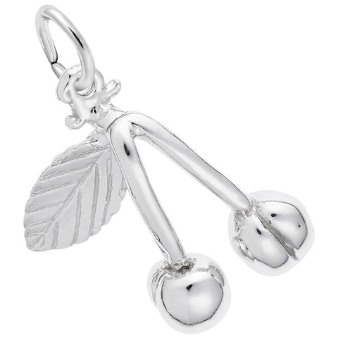 Cherries Charm In 14K White Gold