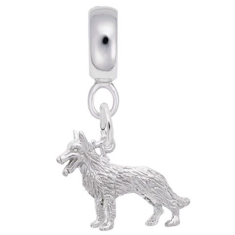 German Shepherd Charm Dangle Bead In Sterling Silver