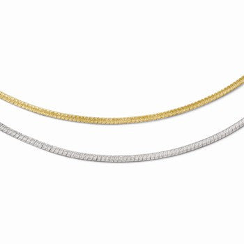 14K Yellow Gold & Rhodium Rhodium Reversible Adjustable Ustable Omega, 16 inch x 2mm, Necklace