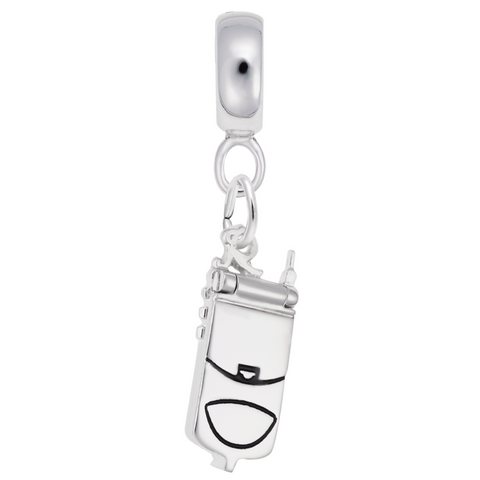 Flip Phone Charm Dangle Bead In Sterling Silver