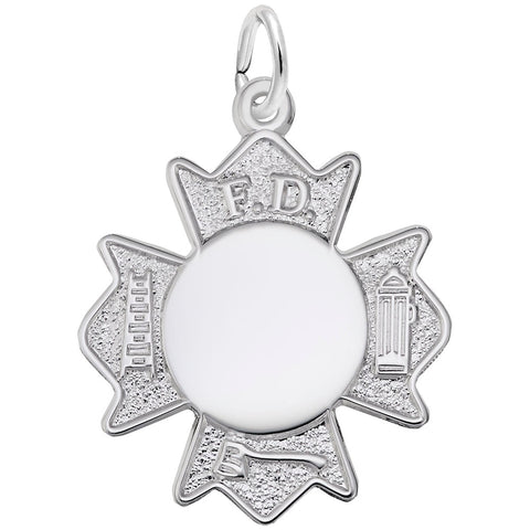 Fire Dept. Badge Charm In 14K White Gold