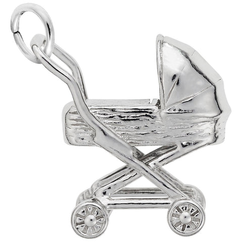 Baby Carriage Charm In Sterling Silver