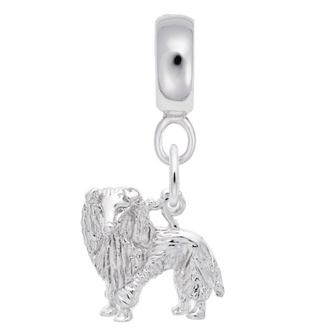 Sheltie Dog Charm Dangle Bead In Sterling Silver