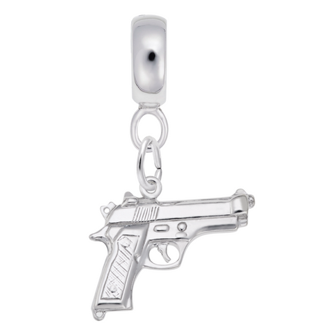 Pistol Charm Dangle Bead In Sterling Silver