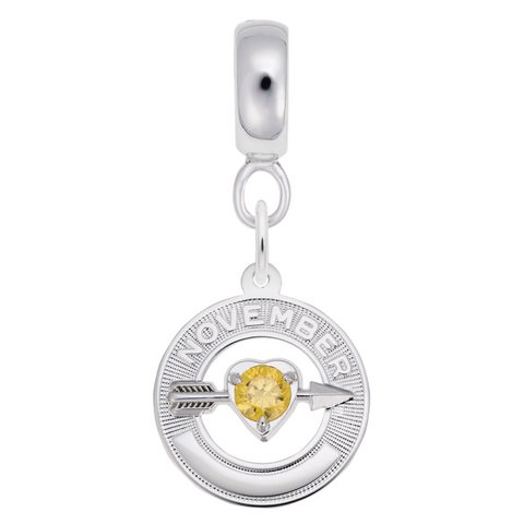 November Birthstone Charm Dangle Bead In Sterling Silver