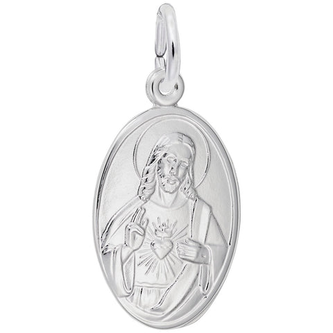 Sacred Heart Charm In 14K White Gold